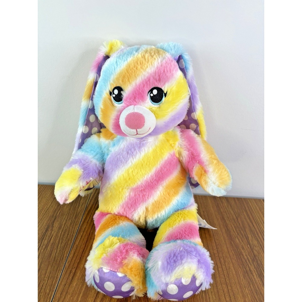 Build A Bear Rainbow Bunny Rabbit Pastel Polka Dot 2018 w/ Candy Tulle Dress - Picture 8 of 14
